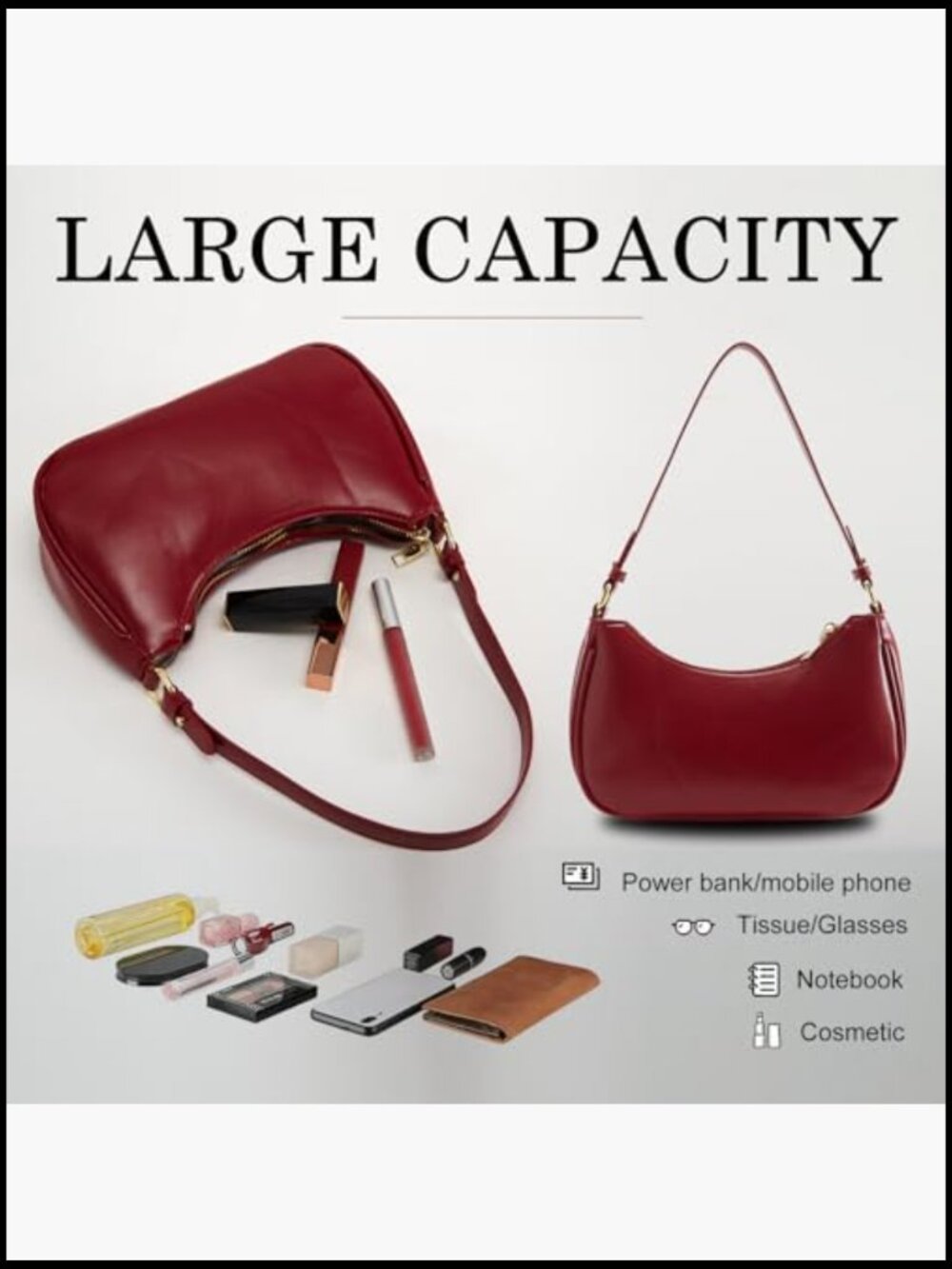 Vegan Leather Hobo Shoulder Bag Y2K Trendy Crossbody Clutch Purse Adjustable - Picture 7 of 7
